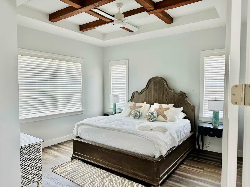 Seaside Boca master bedroom with coastal decor